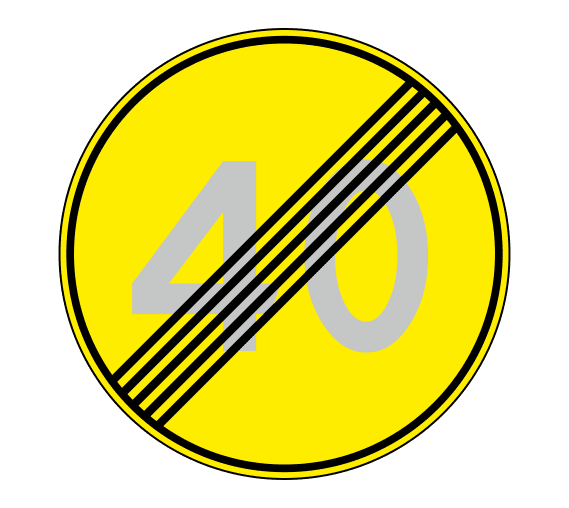 Знак 3.25 Конец зоны ограничения максимальной скорости (Временный)